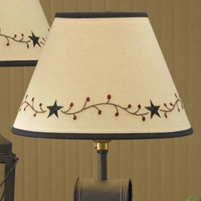 Lamp Shade Primitive Country Star Vine Embroidery Linen Texture