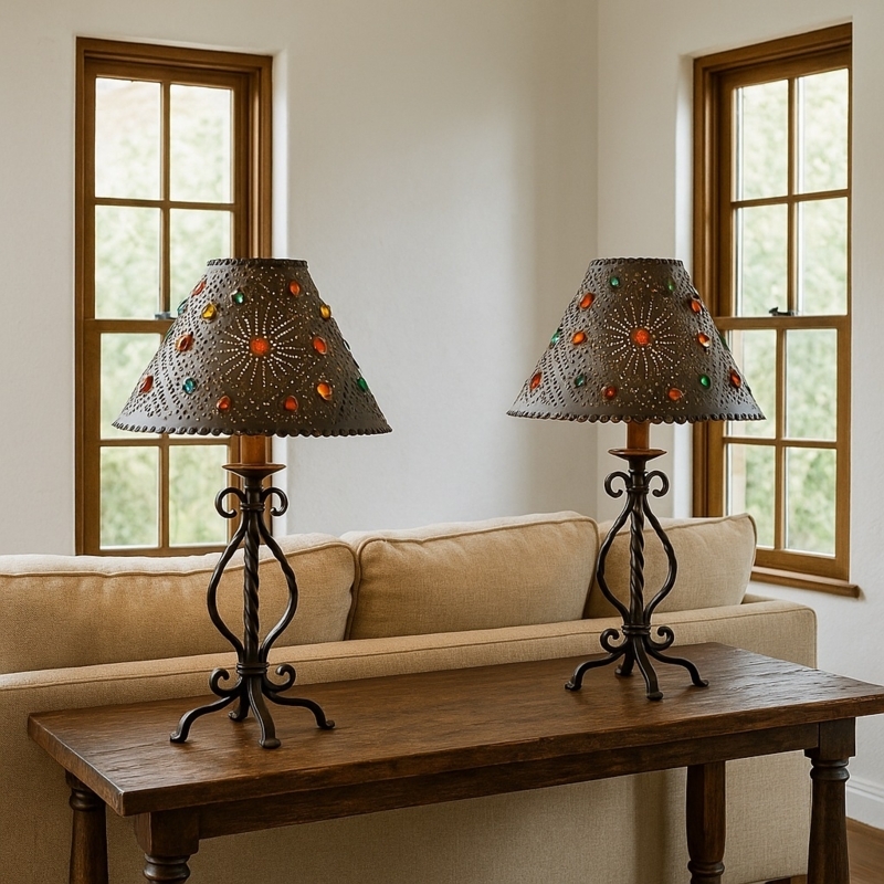 Lamp Shade Punched Metal with Star Cutout and Distressed Copper Finish