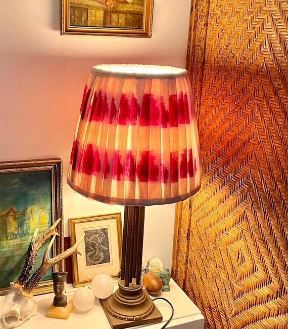 Lamp Shade Ruched Fabric Ikat Pattern Empire Silhouette Red Shade