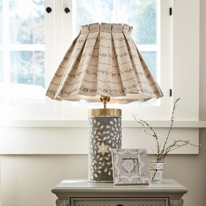Lamp Shade Set Green Botanical Pleated Slipcover Cottage Traditional