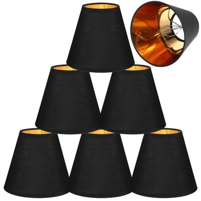 Lamp Shade Set, Matte Black Finish, Gold Interior, Mini Barrel Shape