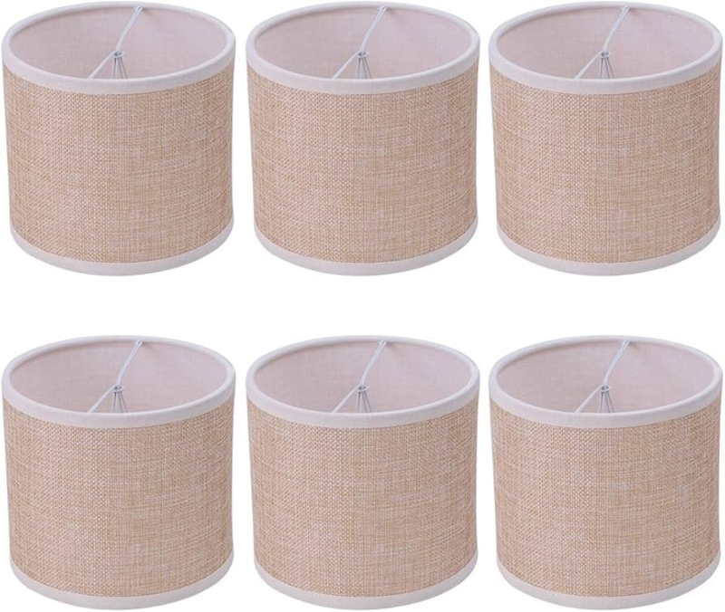 Lamp Shade Set of 6 Brown Drum Linen-Like, Rustic Clip-On