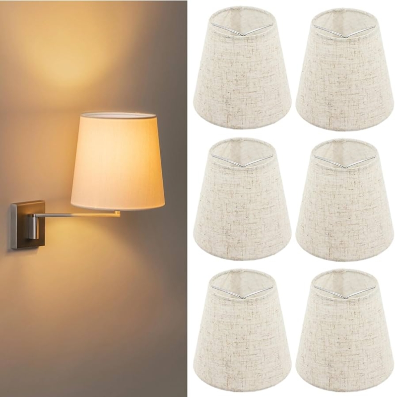 Lamp Shade Set of Six Mini Barrel Linen-Like, Clip-On Fitter