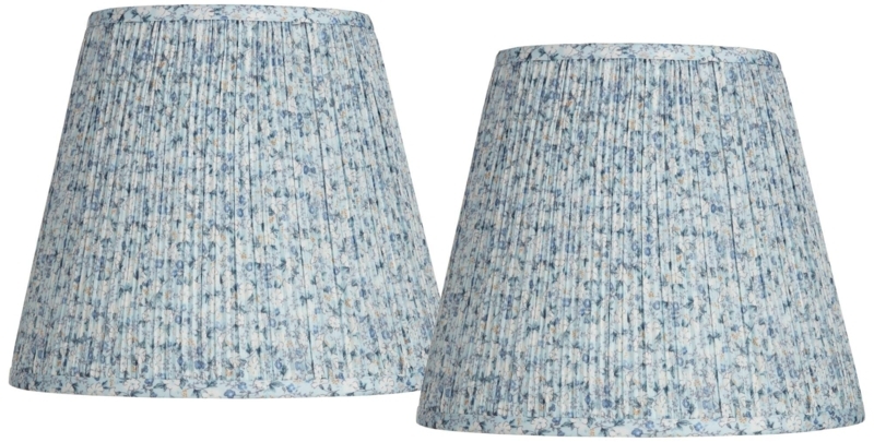 Lamp Shade Set Pleated Blue Floral Empire Silhouette Cottagecore Style
