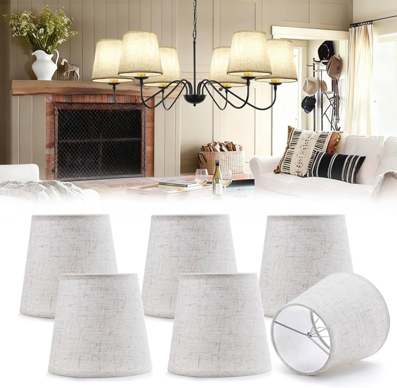 Lamp Shade Set Tapered Drum Beige Linen-Like, Neutral Chandelier