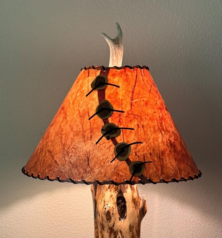 Lamp Shade Suede Lacing with Wooden Buttons, Rustic Cabin Country Decor