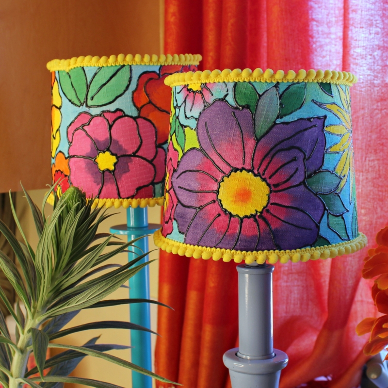 Lamp Shade: Tapered Drum Shape, Vibrant Floral Pattern, Bohemian Style
