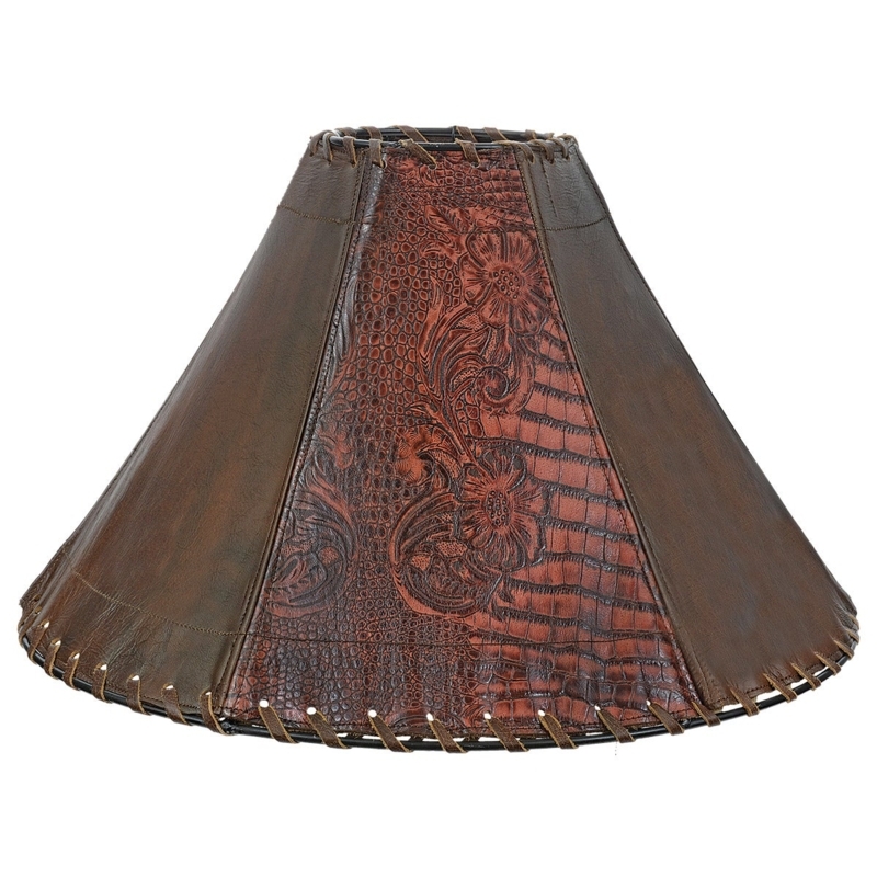 Lamp Shade Tooled Leather Western Floral Whipstitch