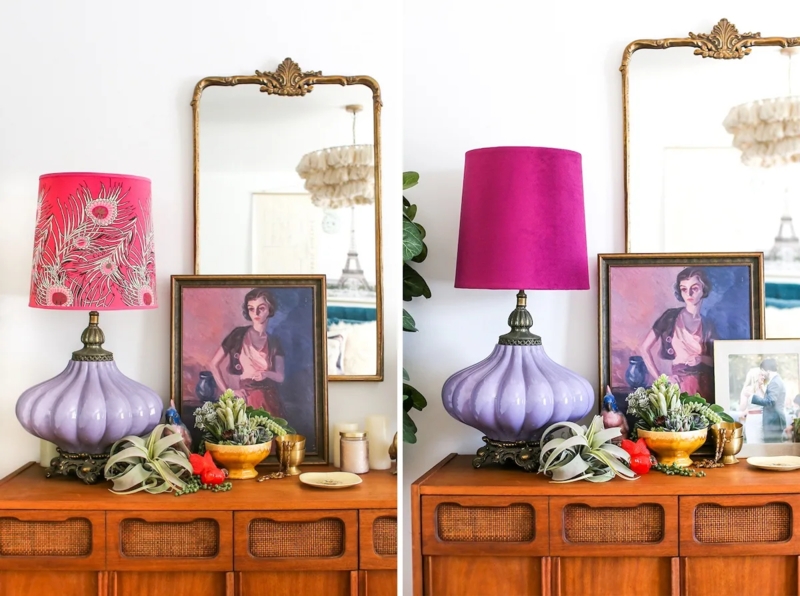 Lamp Shade Tropical Leaf Motif and Hibiscus Print Vibrant