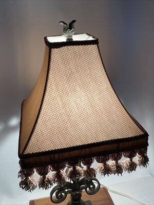 Lamp Shade Vintage Floral Print Tassel Fringe Scalloped Rim Red