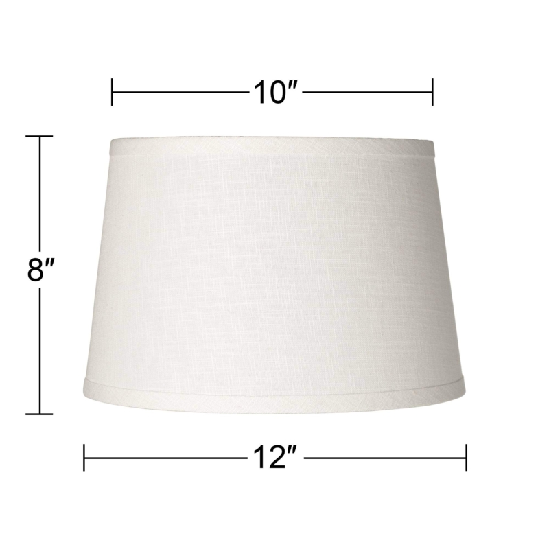 Lamp Shade with Harp and Finial, White Linen Tapered Drum