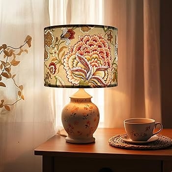 Lamp Shades Set of 2 Blue Botanical Print Drum Linen Coastal Decor