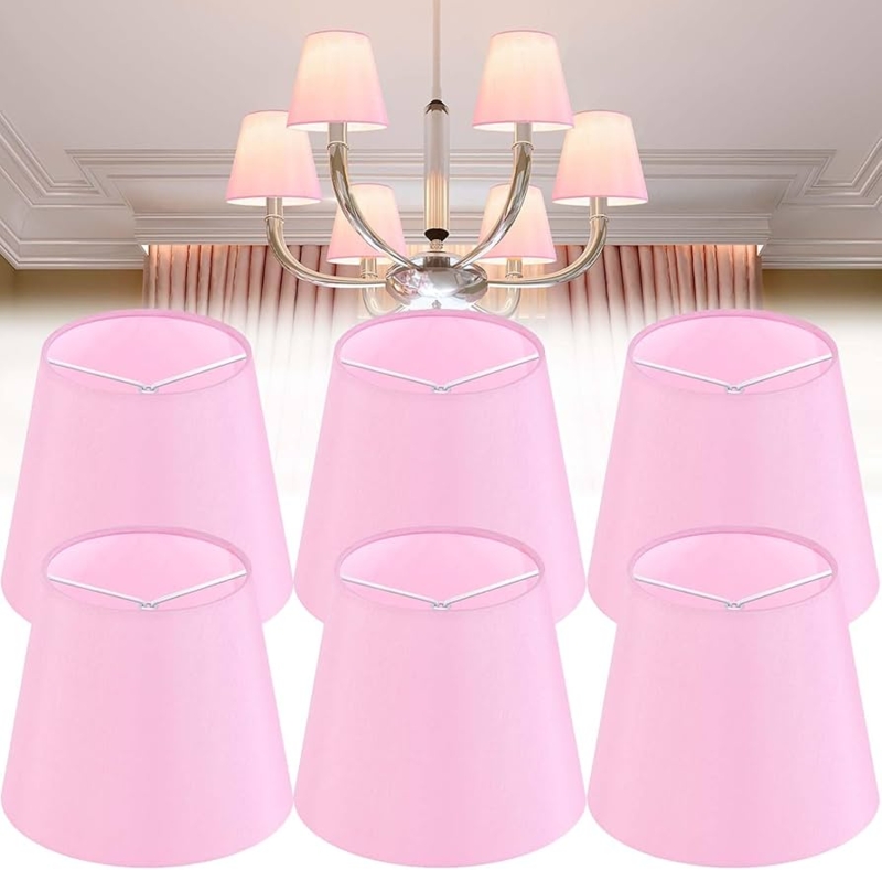 Lamp Shades Set: Pink Pleated Fabric Clip On Shabby Chic