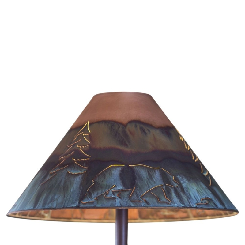 Lampshade Bear Silhouette with Copper Patina and Pierced Metal, Lodge