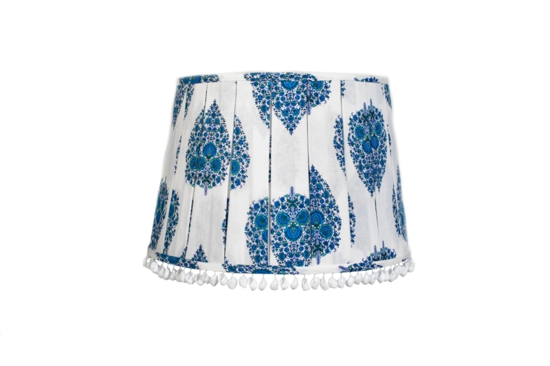Lampshade Blue Block Print Seashell Trim Empire Tapered Coastal Boho