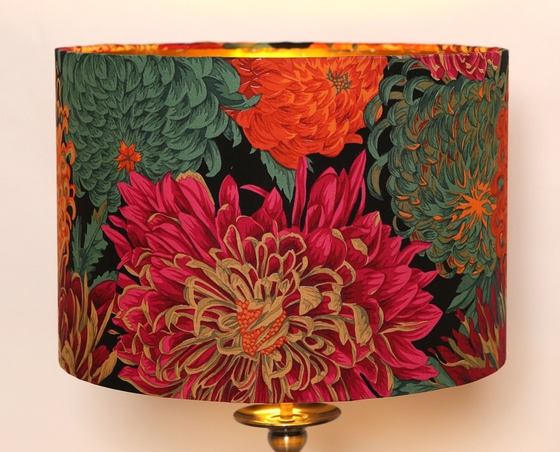 Lampshade: Chrysanthemum Floral Pattern, Bold Drum Shape, Vibrant Home Decor