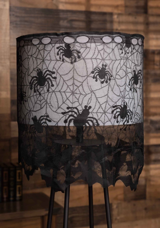 Lampshade Cover Black Sheer Fabric Spider Web Pattern Gothic Decor