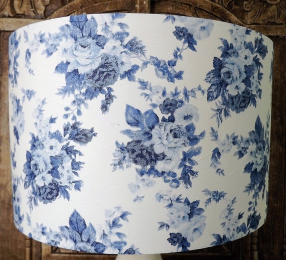 Lampshade Empire Silhouette Blue Rose Pattern Shabby Chic