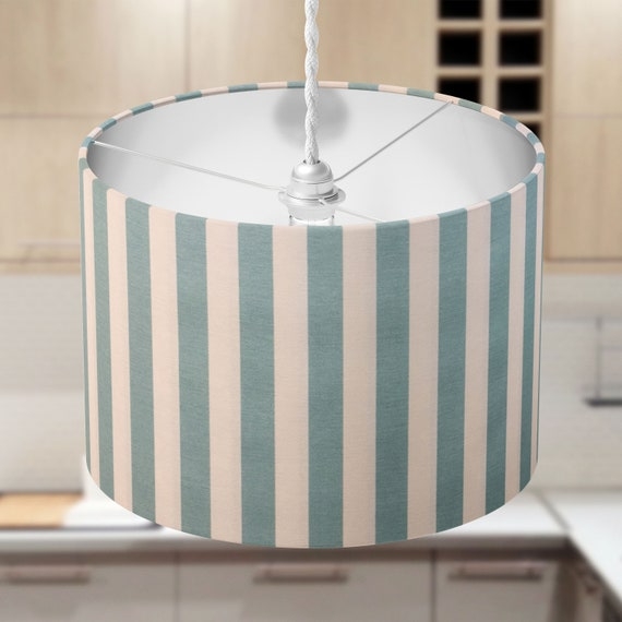 Lampshade Farmhouse Cottage Mint Green Stripes Drum Shape Fabric