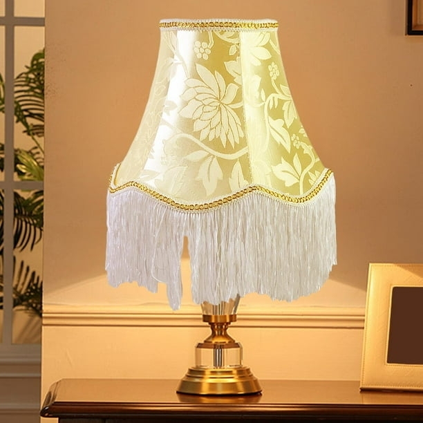 Lampshade Floral Embroidery with Bead Tassels and Fringe Trim