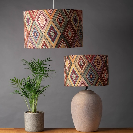 Lampshade Kilim Weave Diamond Pattern Traditional Turkish Style