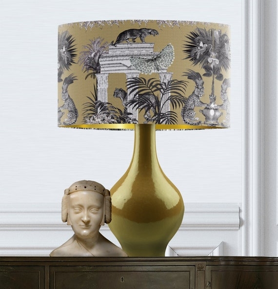 Lampshade Leopard Print Metallic Gold Finish Glam Style Table Lamp