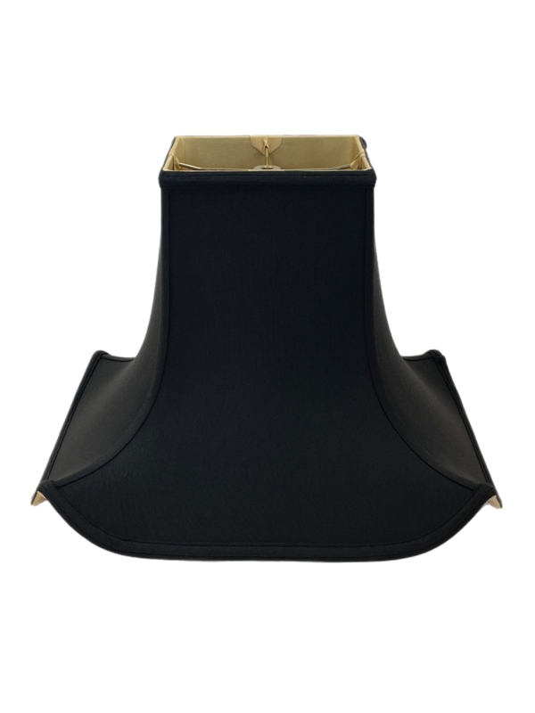 Lampshade Pagoda Shape Bone Fabric with Black Trim, Chinoiserie
