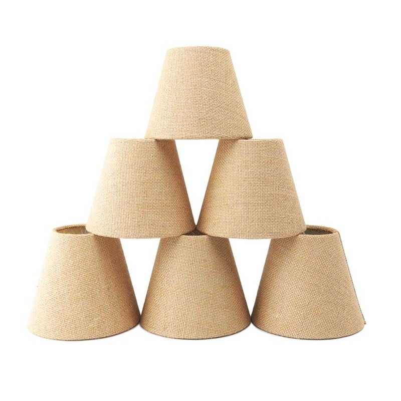 Lampshade Set of 6 Burlap, Rustic Clip-On Farmhouse Style