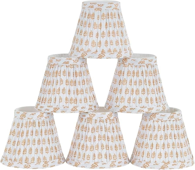 Lampshade Set Pleated Floral Brown & Cream, Cottagecore Mini
