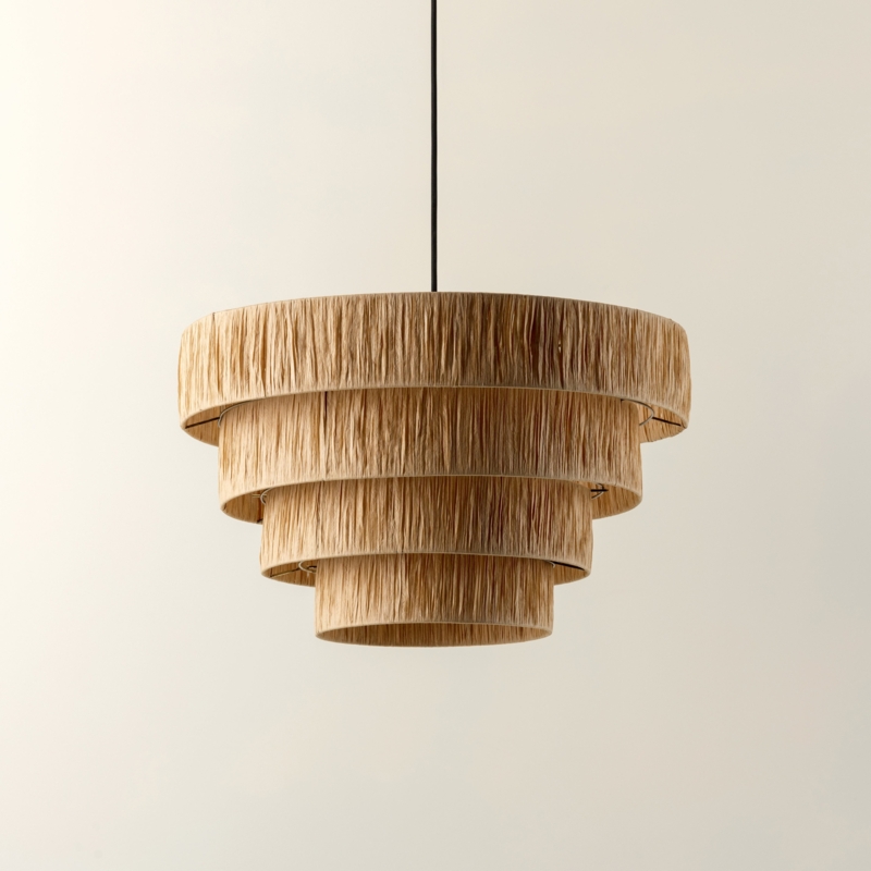 Lampshade Shaggy Raffia Fringe Conical Shape Organic Modern Tan