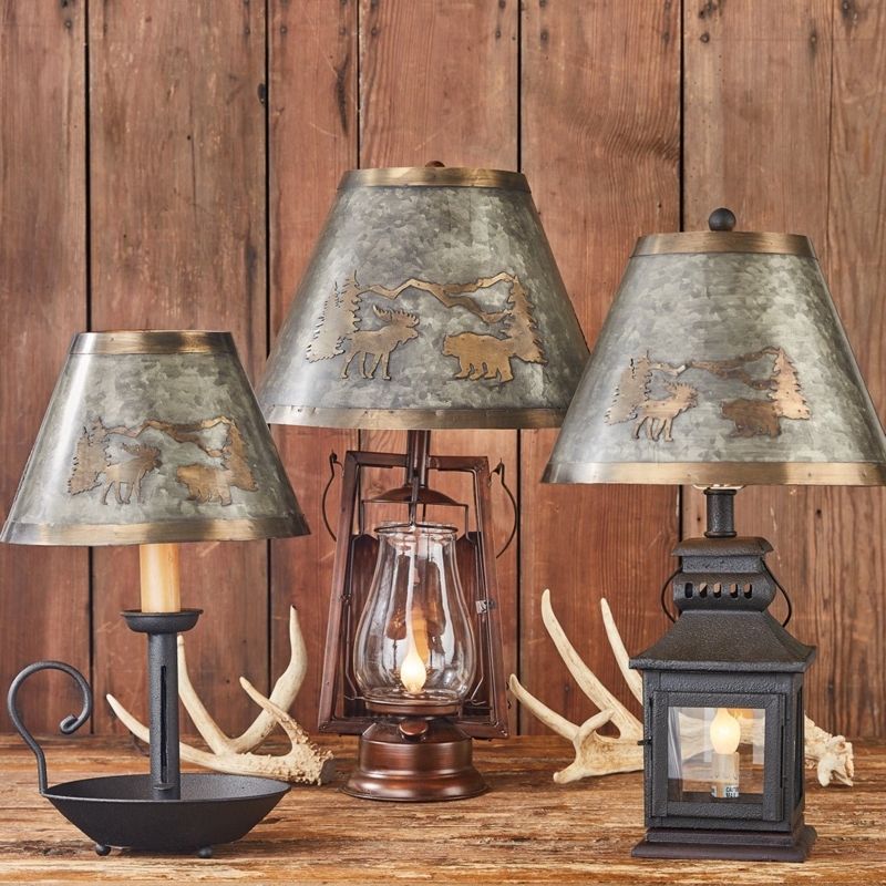 Lampshade with Moose Silhouette and Whipstitch Trim for Rustic Lodge