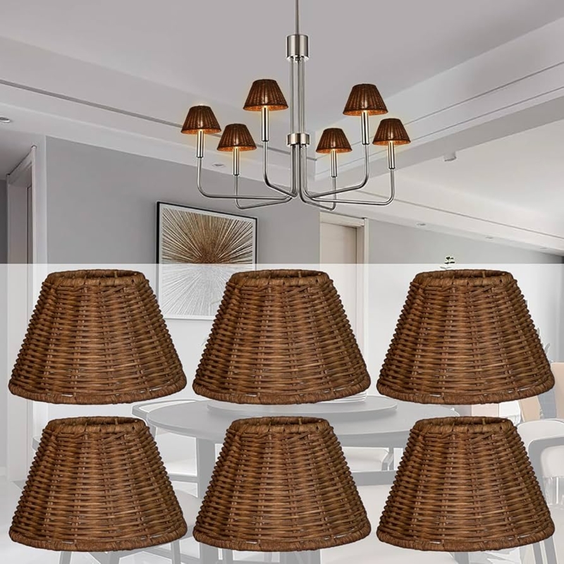 Lampshade Woven Rattan Bell Shape Set Of 6 Natural Coastal