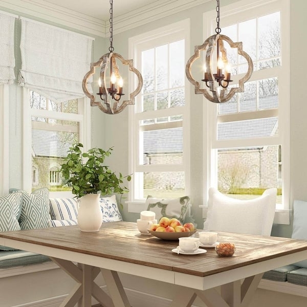 Lantern Chandelier, 3-Light Modern Farmhouse Wood & Black