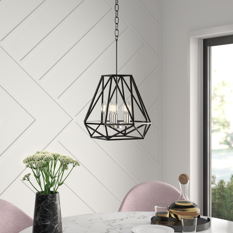 Lantern Chandelier Geometric Cage Matte Black Modern Farmhouse Light