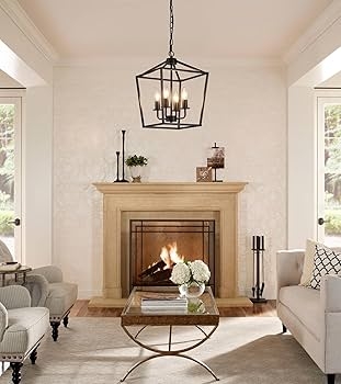 Lantern Chandelier, Industrial 4-Light Open Cage Fixture