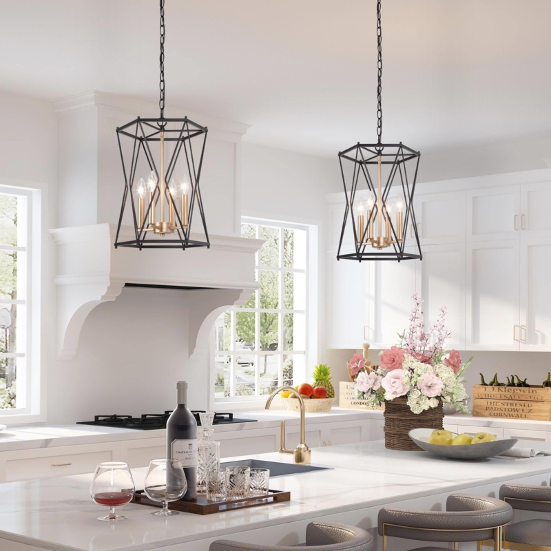 Lantern Pendant: Antique Gold Cylindrical Open Cage Chandelier