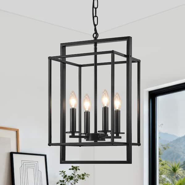 Lantern Pendant Four-Light Candelabra Rectangular Cage Modern Industrial