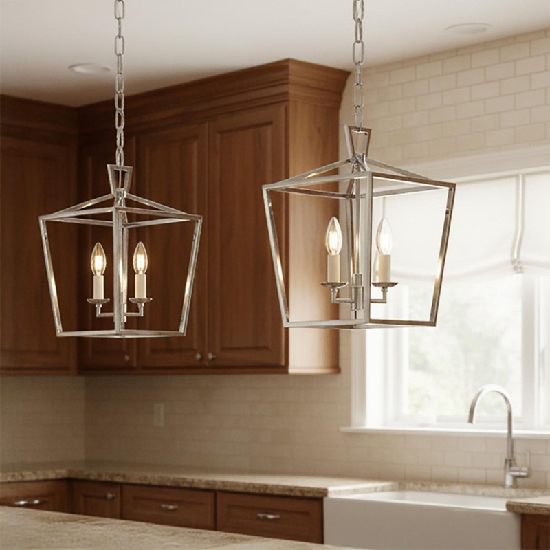 Lantern Pendant Geometric Polished Nickel