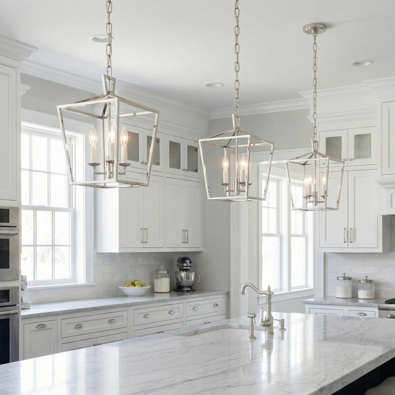 Lantern Pendant Light Open Frame Candelabra Transitional Kitchen