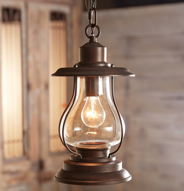 Lantern Pendant Light Weathered Patina Finish Rustic Lodge