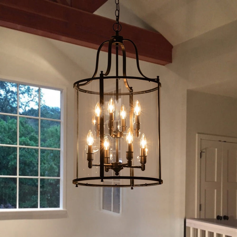 Lantern Pendant, Matte Black Cylindrical Cage, 4-Light