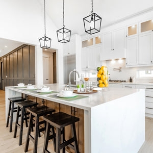 Lantern Pendant Matte Black Geometric Silhouette Open Frame Kitchen
