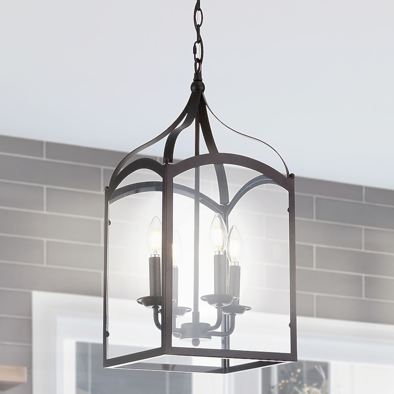 Lantern Pendant: Oil Rubbed Bronze Square Cage with Clear Glass Panels