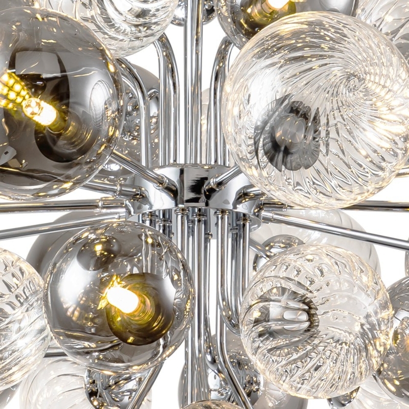 Large 18-Light Sputnik Chandelier Smoke And Clear Bubble Glass