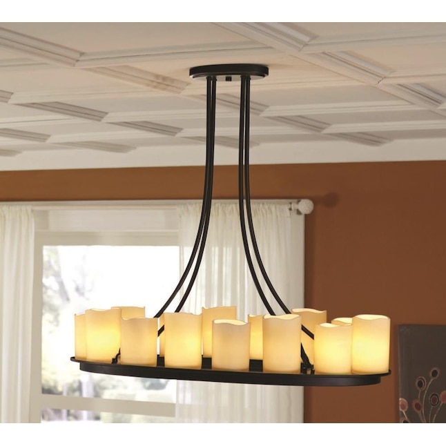 Large Chandelier 14-Light Amber Tinted Glass Oil-Rubbed Bronze