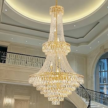 Large Chandelier Multi Tier Structure Gold Finish Grand Foyer