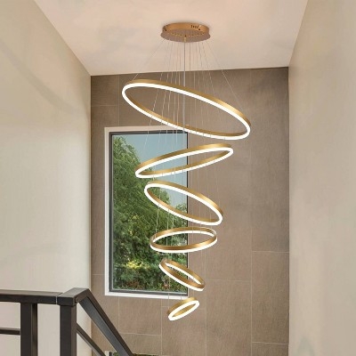 Large Chandelier Six-Ring Design Integrated LED Foyer