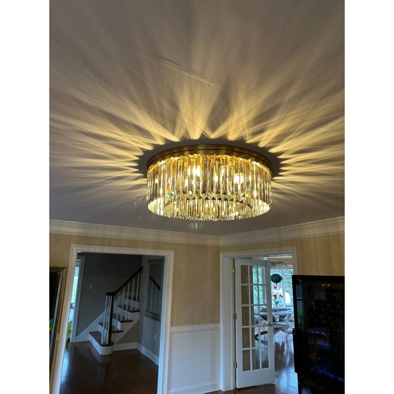 Large Circular Crystal Chandelier, Polished Nickel Finish, Glam Style.