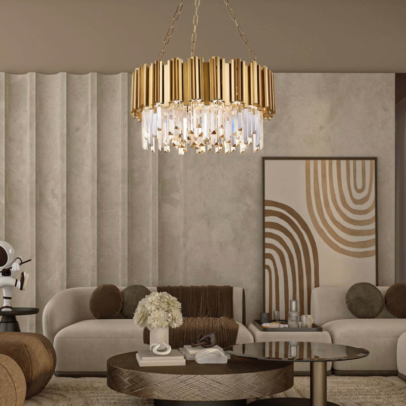 Large Crystal Rectangle Light Fixture, Tiered Polished Frame Luxury