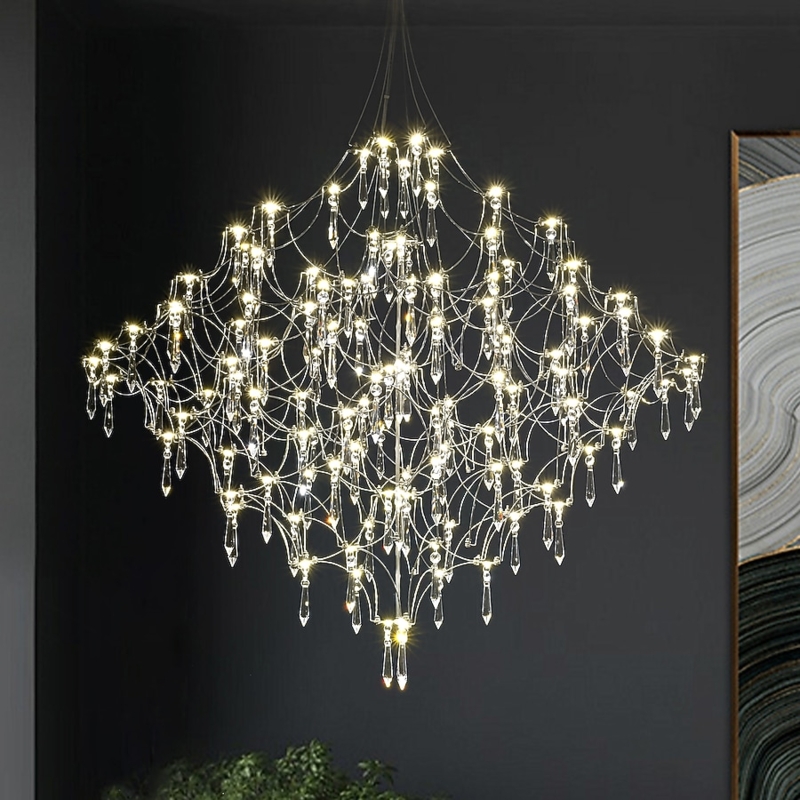 Large LED Sputnik Chandelier with 123-Light Metallic Rods